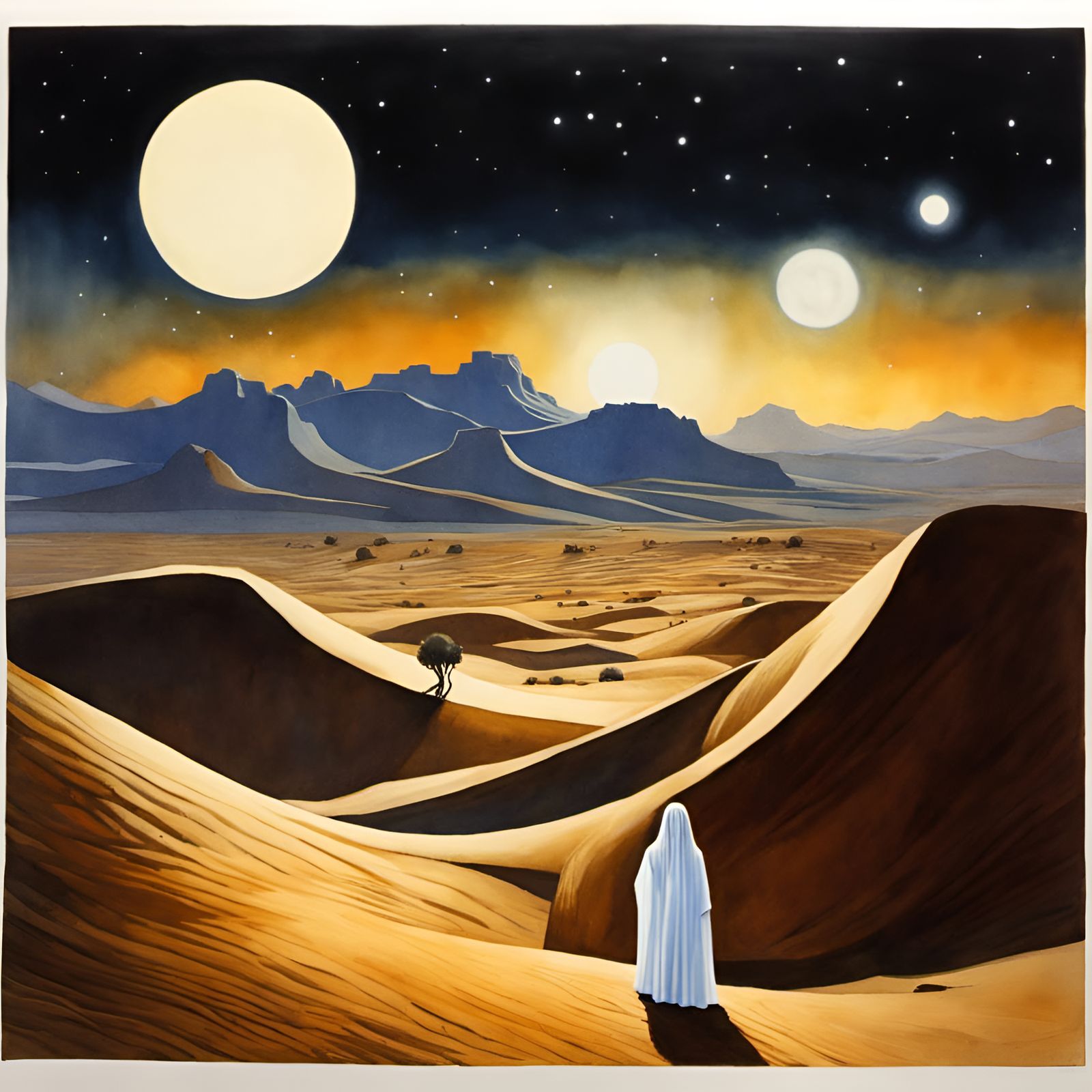 Surreal Desert Light Figure in Anime Style