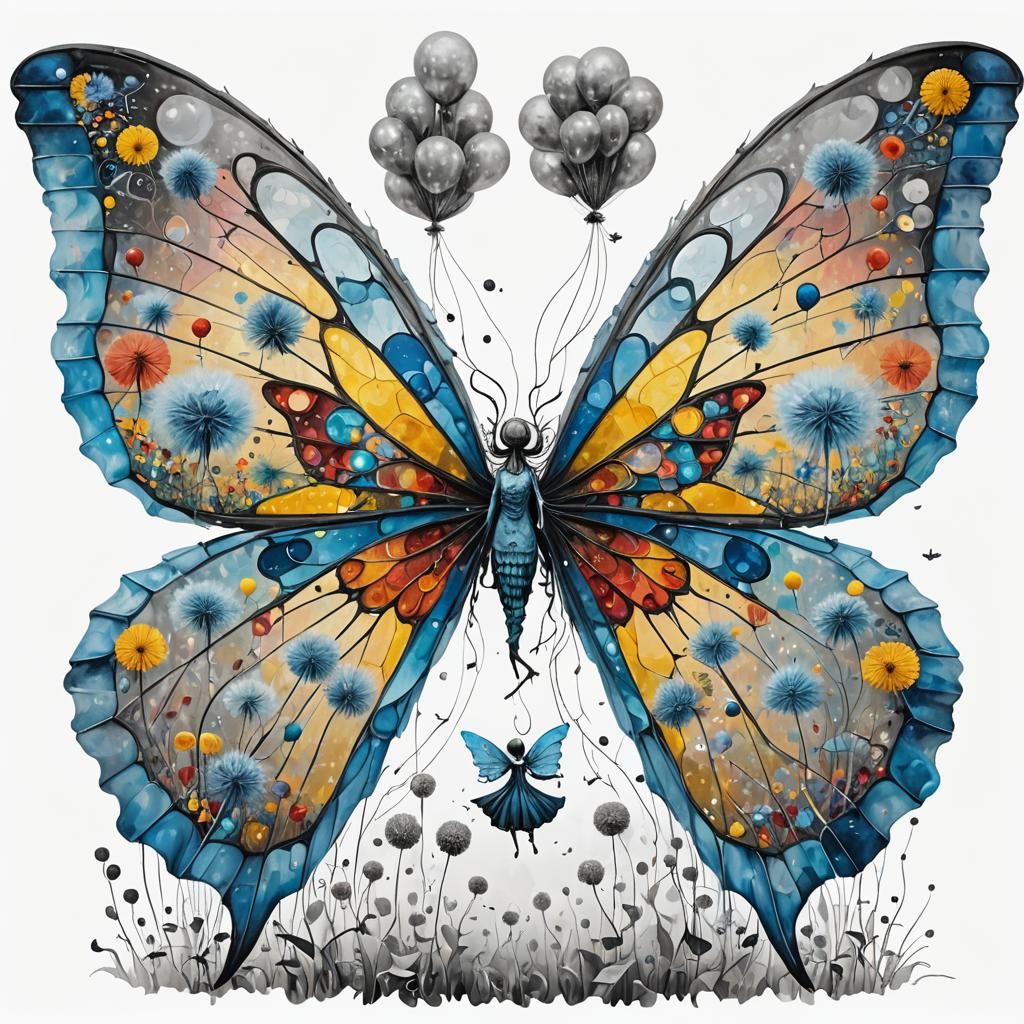 Fairies in Surreal Dreamscape, Grayscale and Color