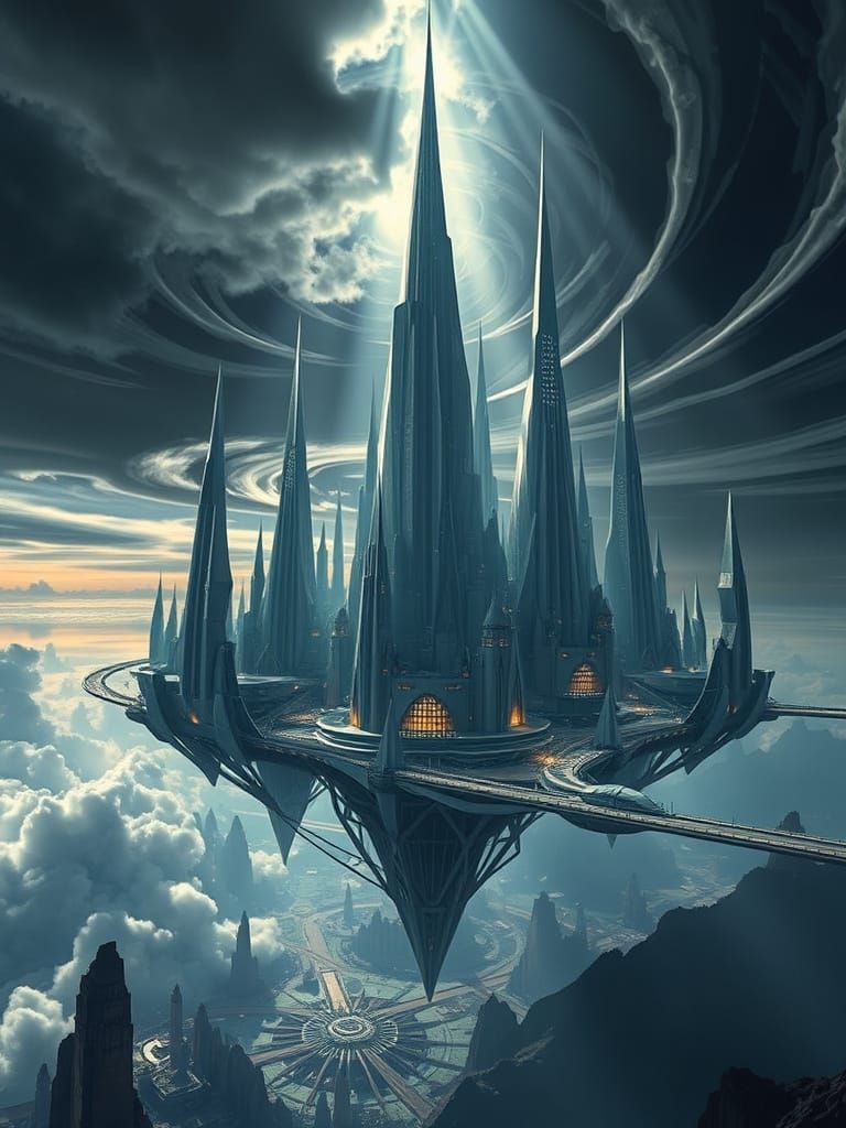 Surreal Floating Metropolis in Hyperrealistic Style