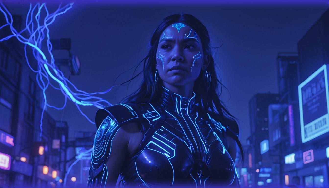 Bioluminescent Woman in Neon Noir Cyberpunk Style