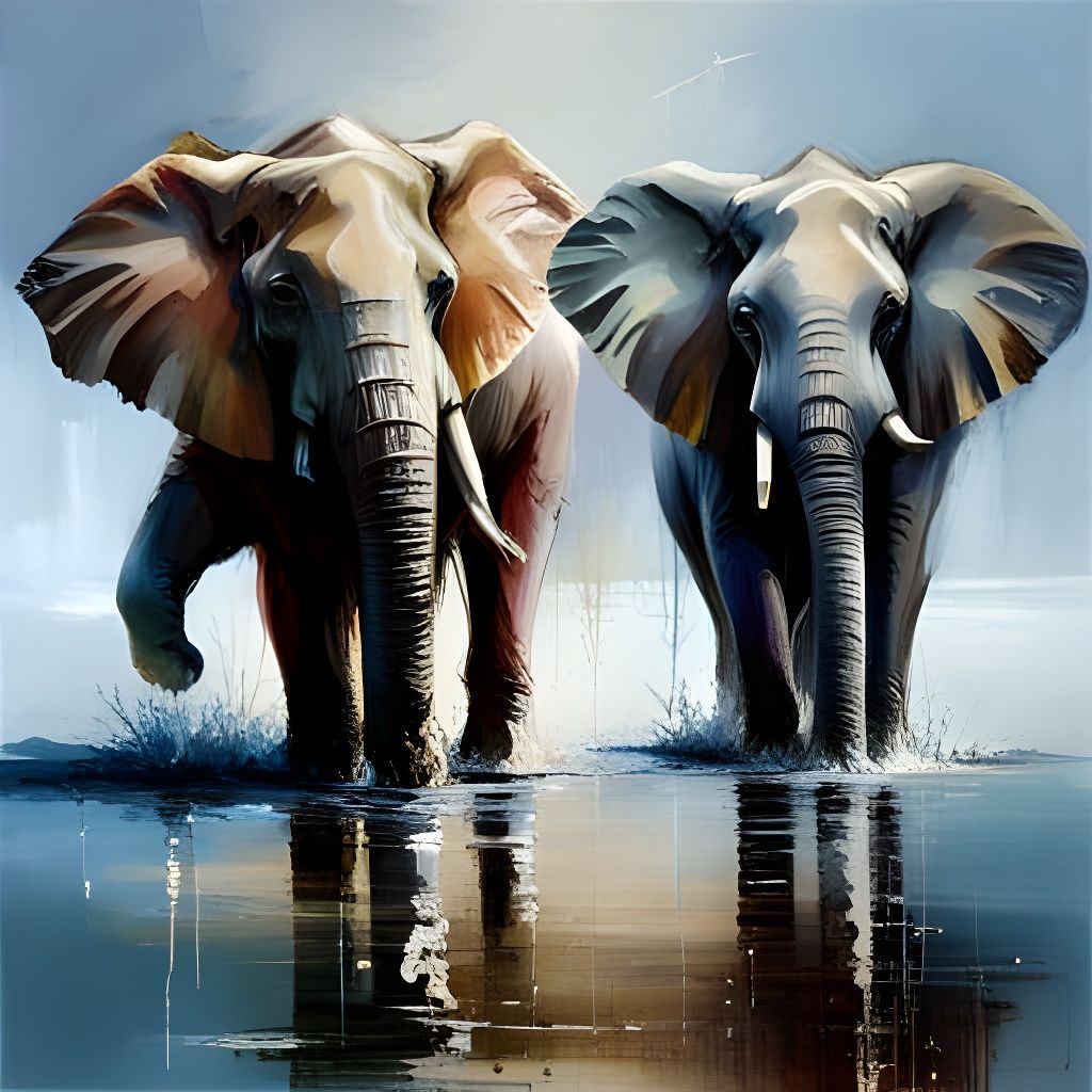 Elephants Playing: A Detailed Matte Oil Painting