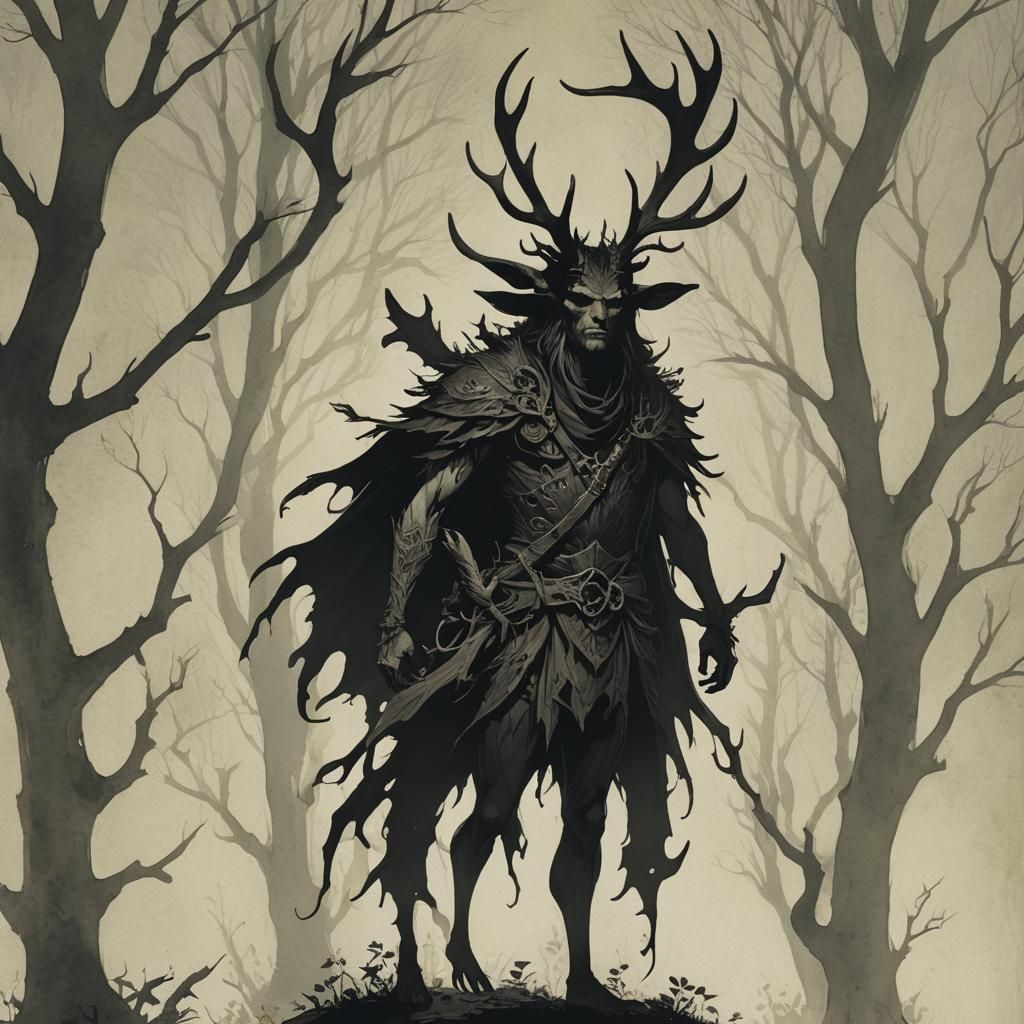 Shadowed Fairy Man with Antlers