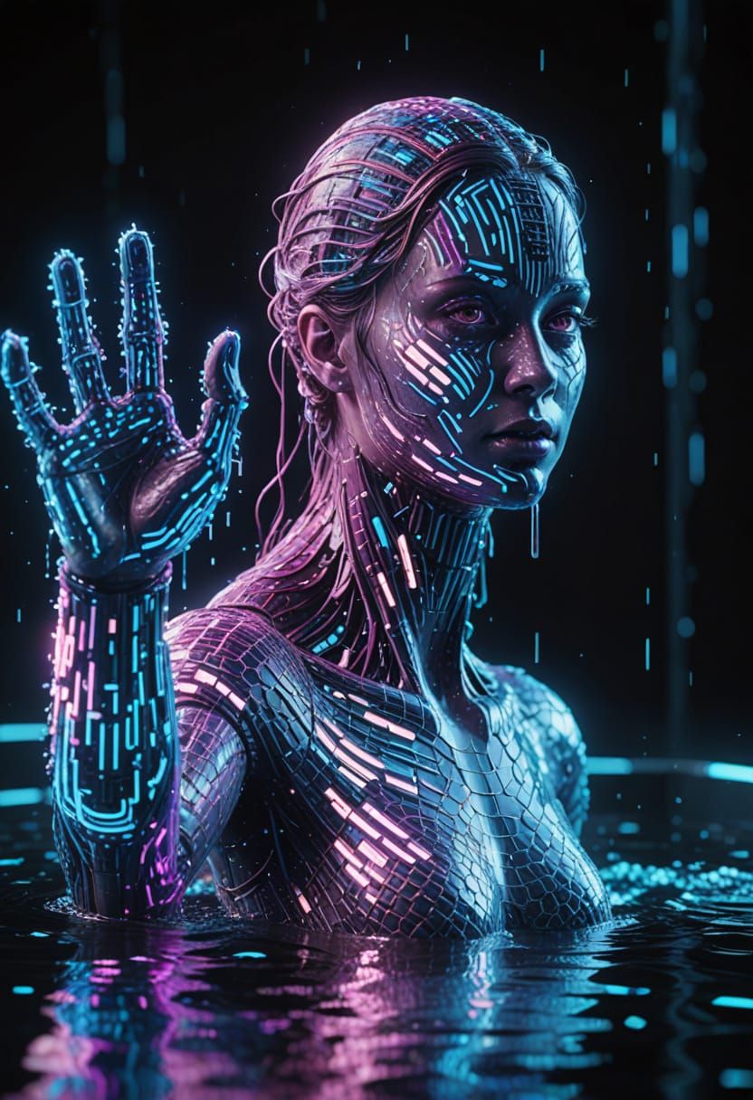 Data-Stream Selkie Emerges From Liquid Binary Code