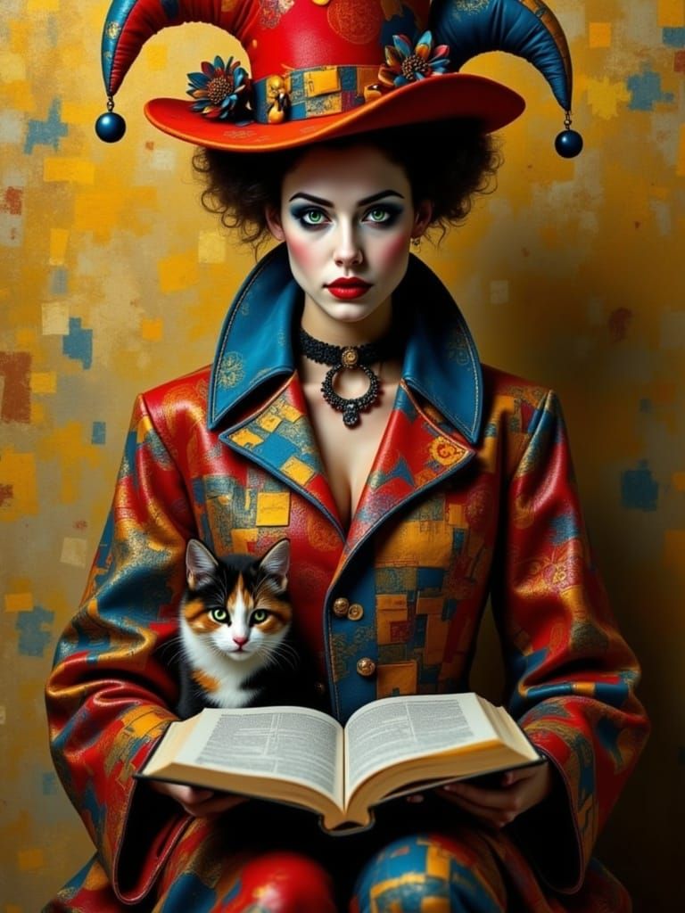 Whimsical Jester in Vibrant Mosaic Attire