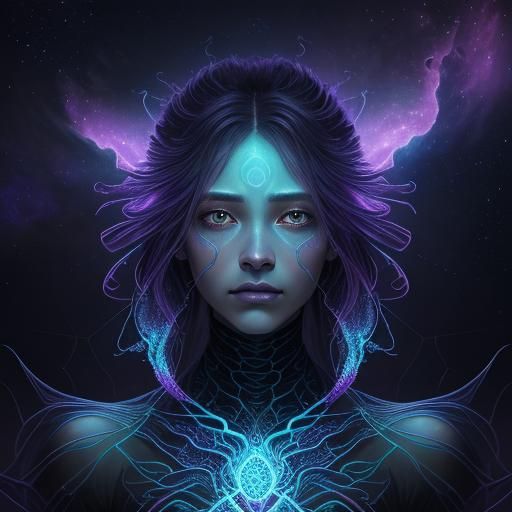 Ethereal Alien Queen on Iridescent Nebula Web