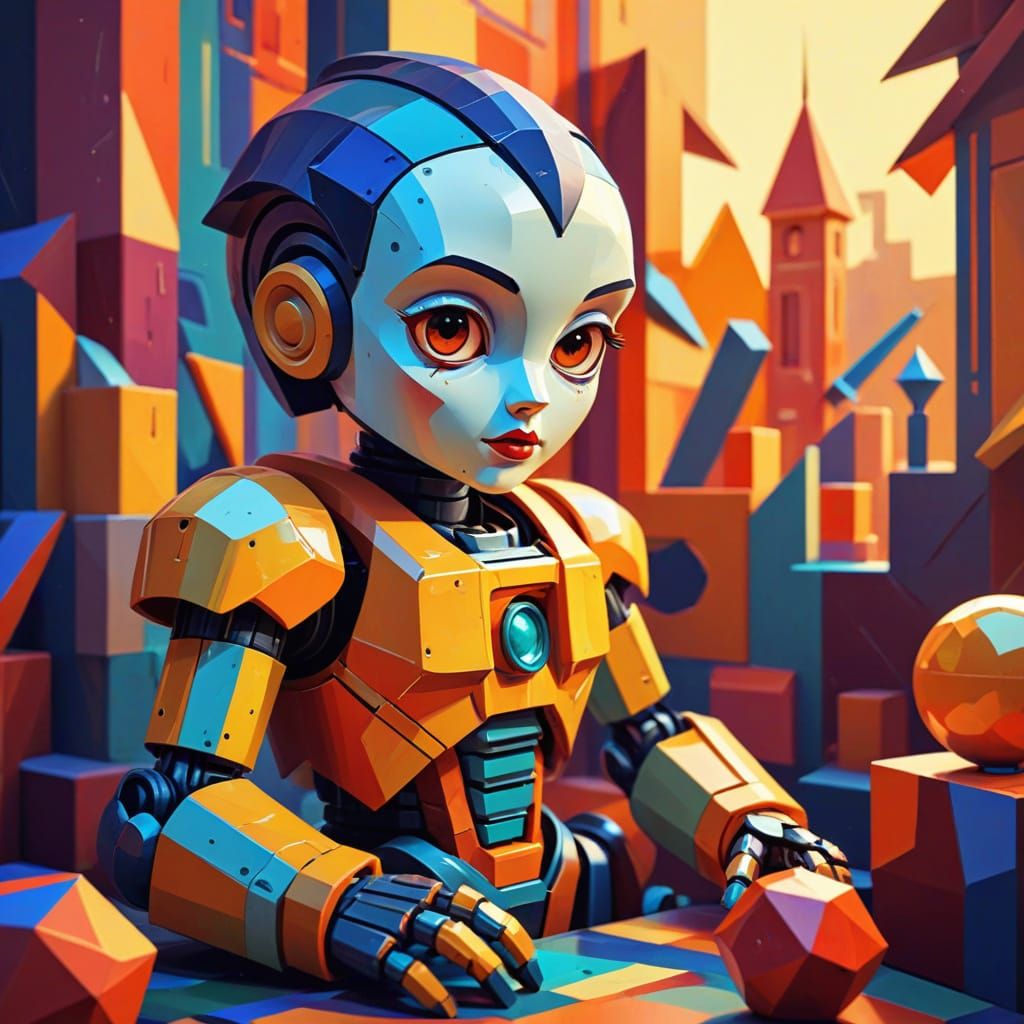 Whimsical Cubist Baby Robot in Art Deco Nursery