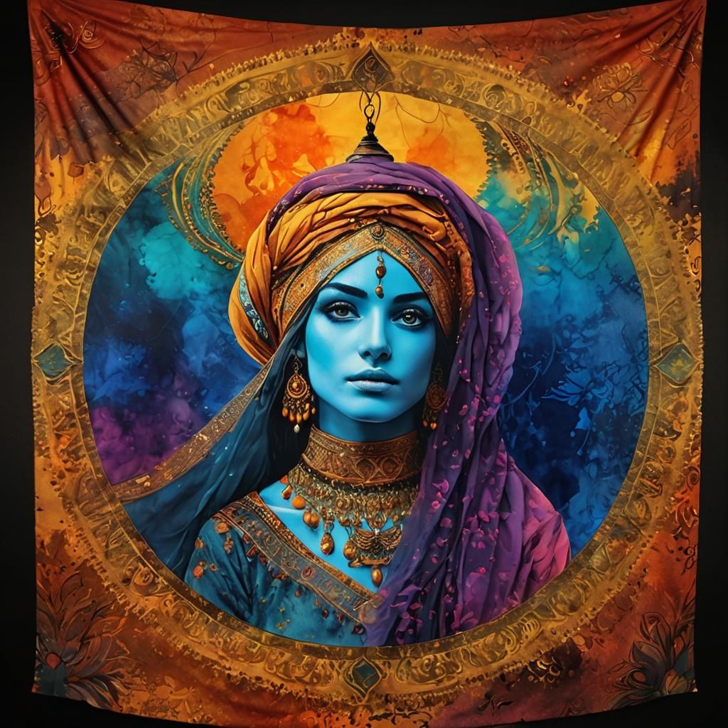 Enchanting Persian Woman in Bohemian Tapestry Style