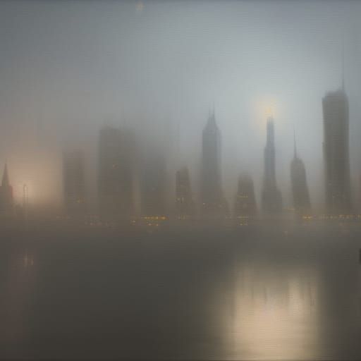 Manhattan Swept in Thick Fog: An Oil Painting