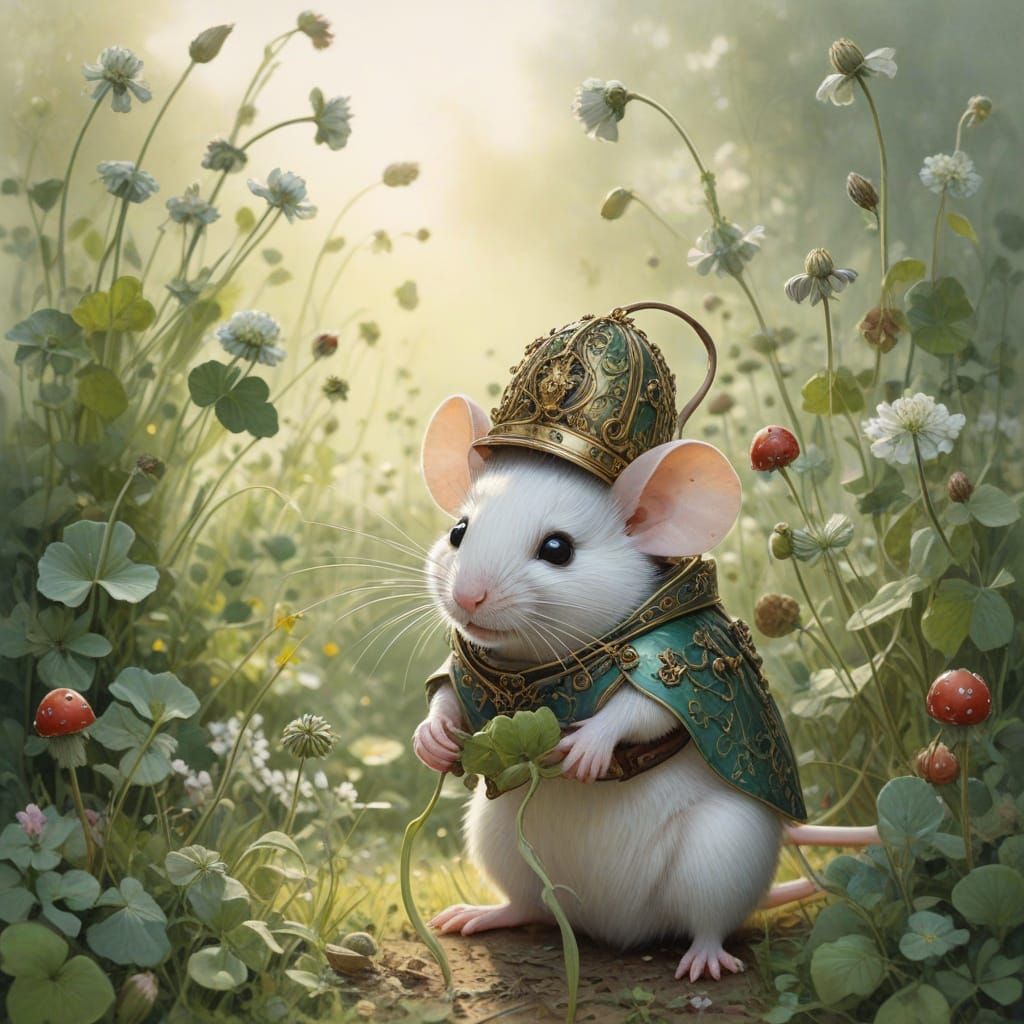Mouse Knight's Clover Field Adventure in Watercolour Style