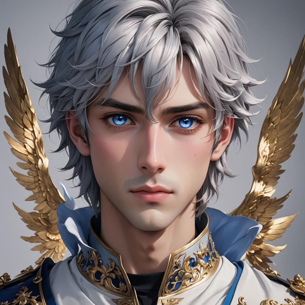 Hyperrealistic Anime Prince Portrait with Blue Eyes