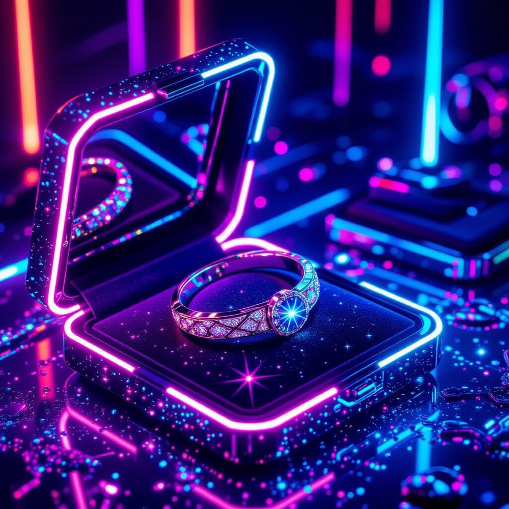 Glittering Jewels in Neon Case: Futuristic Digital Art