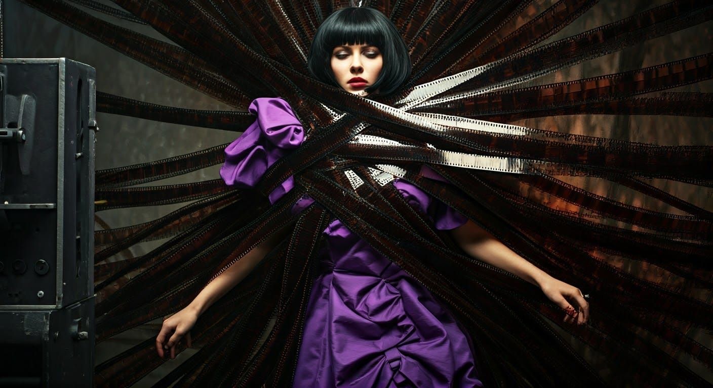 Woman Trapped in Celluloid Chaos: A Cinematic Portrait