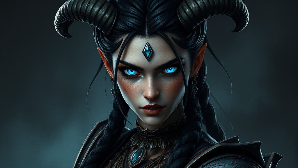 Mystical Warrior with Glowing Eyes: Digital Art Portrait