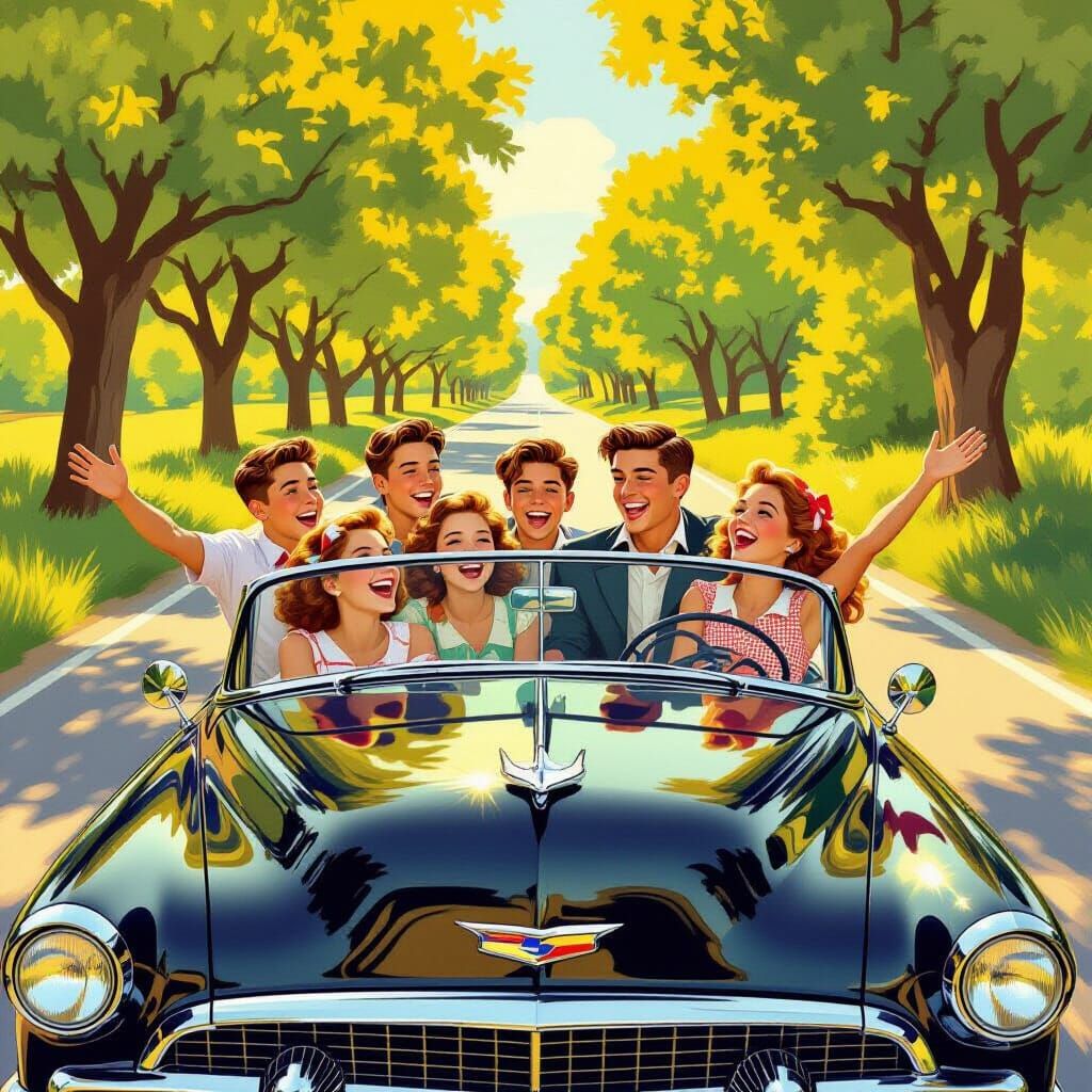 Vintage Car Joy: Teenagers in 1930s Style