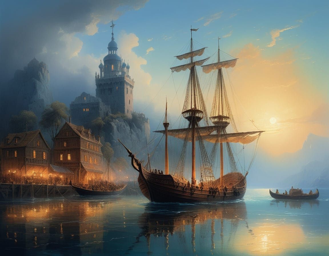 Majestic Viking Longship in Medival Port