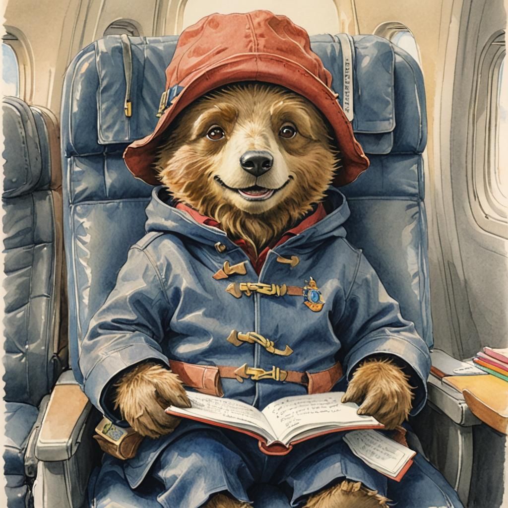 Paddington Bear's Joyful Flight: A Peggy Fortnum-Style Drawi...