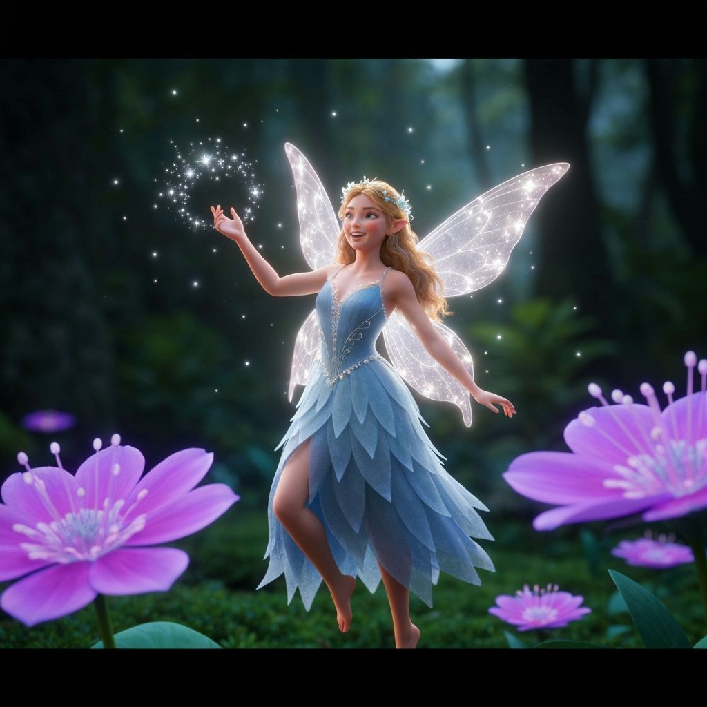 Ethereal Fairy Dances Among Bioluminescent Flowers