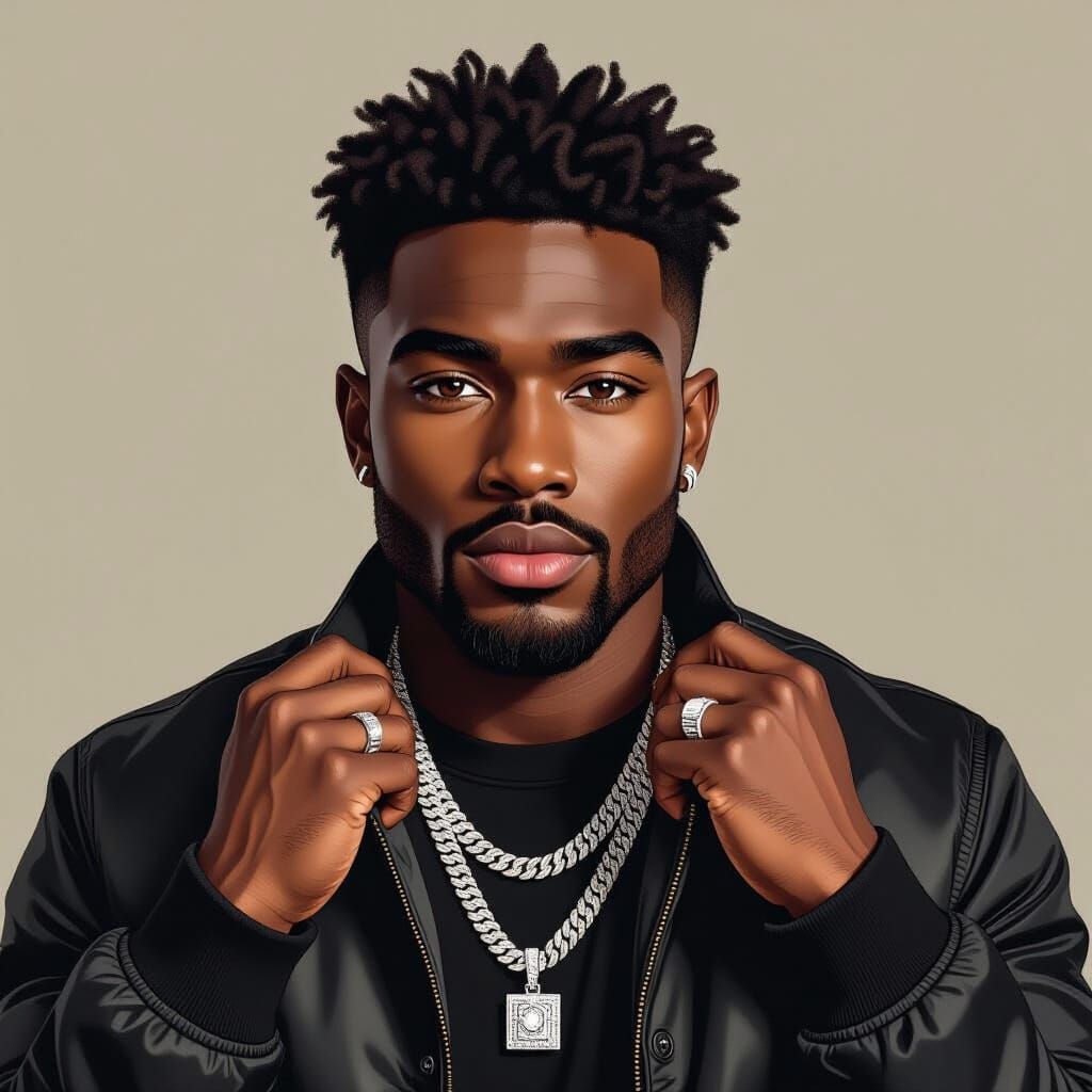 Portrait of Man with Silver Chain in Vibrant Style