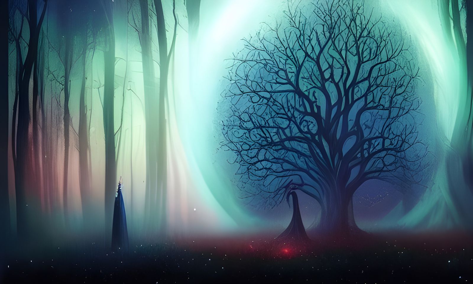 Mystical Tree of Magic in Dark Rainbow Colors