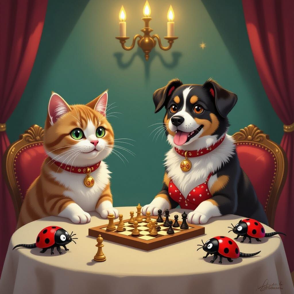 Whimsical Dreamscape: Cats, Rats, Sharks, and Chess