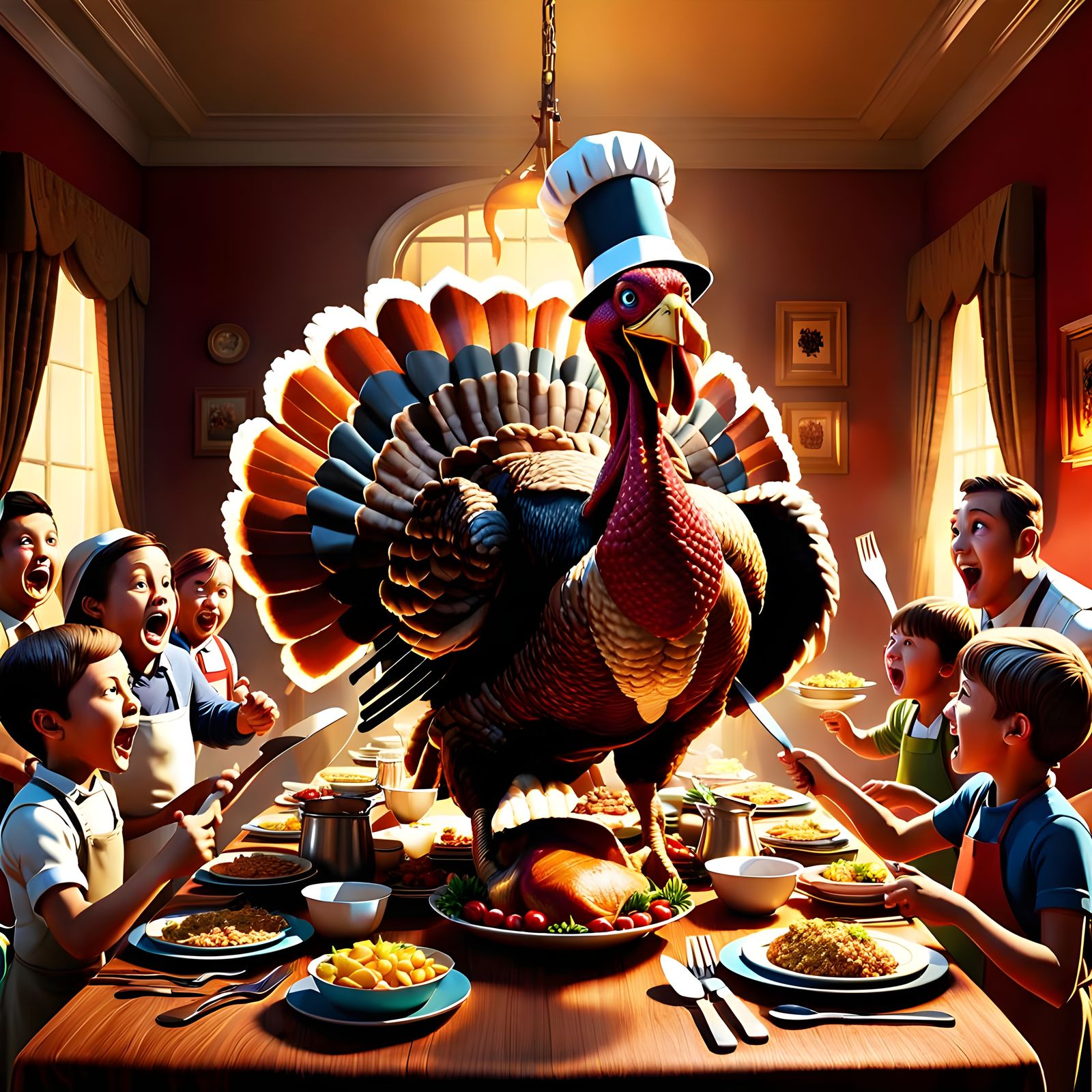 Thanksgiving Turkey Uprising: A Chaotic 3D Feast