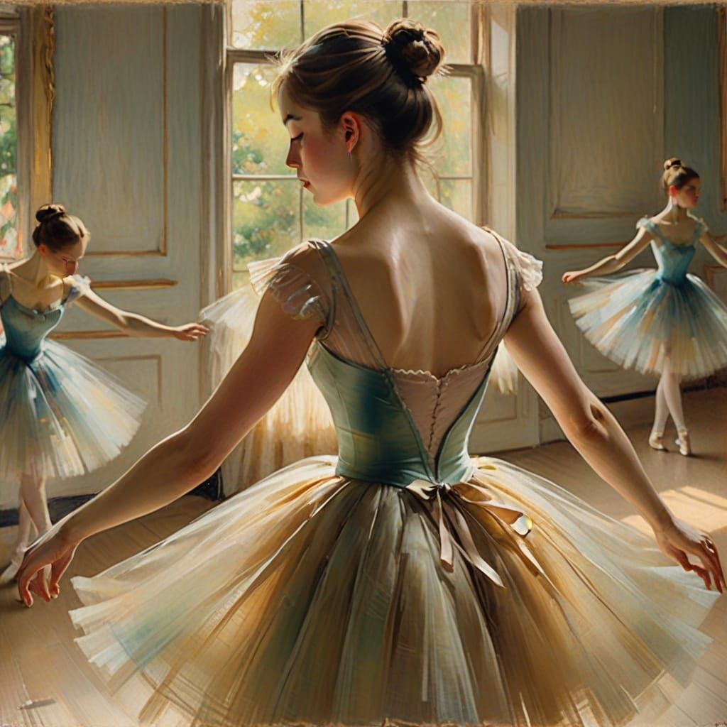 Ballerina Pirouettes in French Impressionist Style