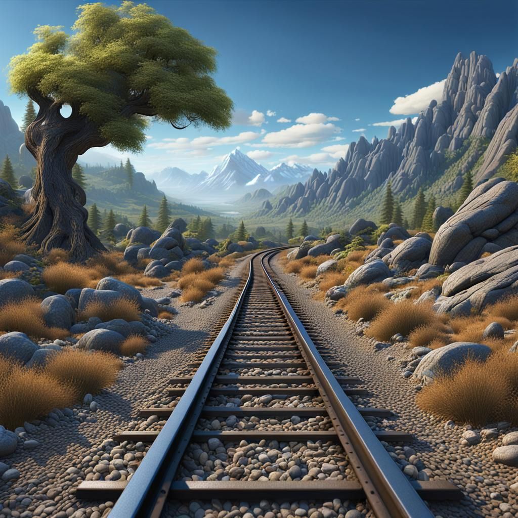 Railroad Tracks Curve into the Distance