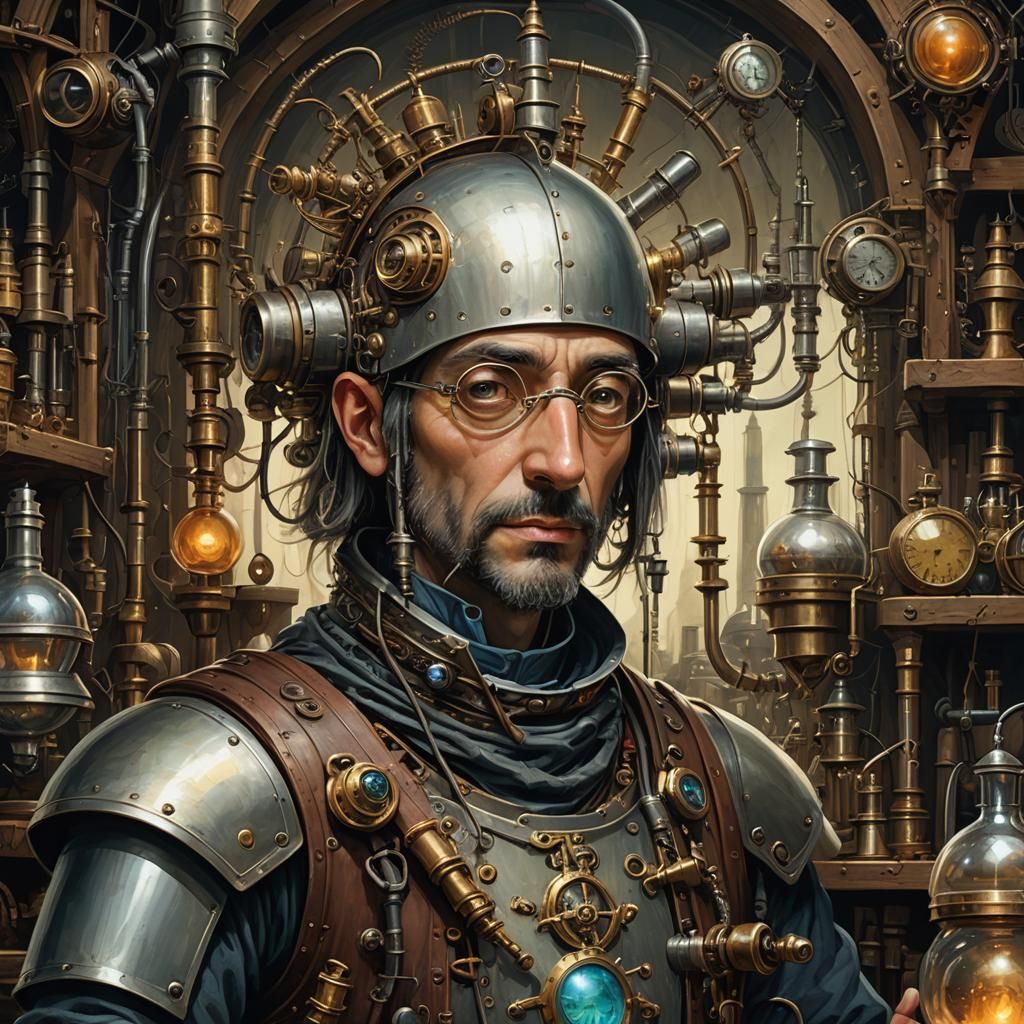 Alchemist in Machinarium: Epic Maximalist Portrait