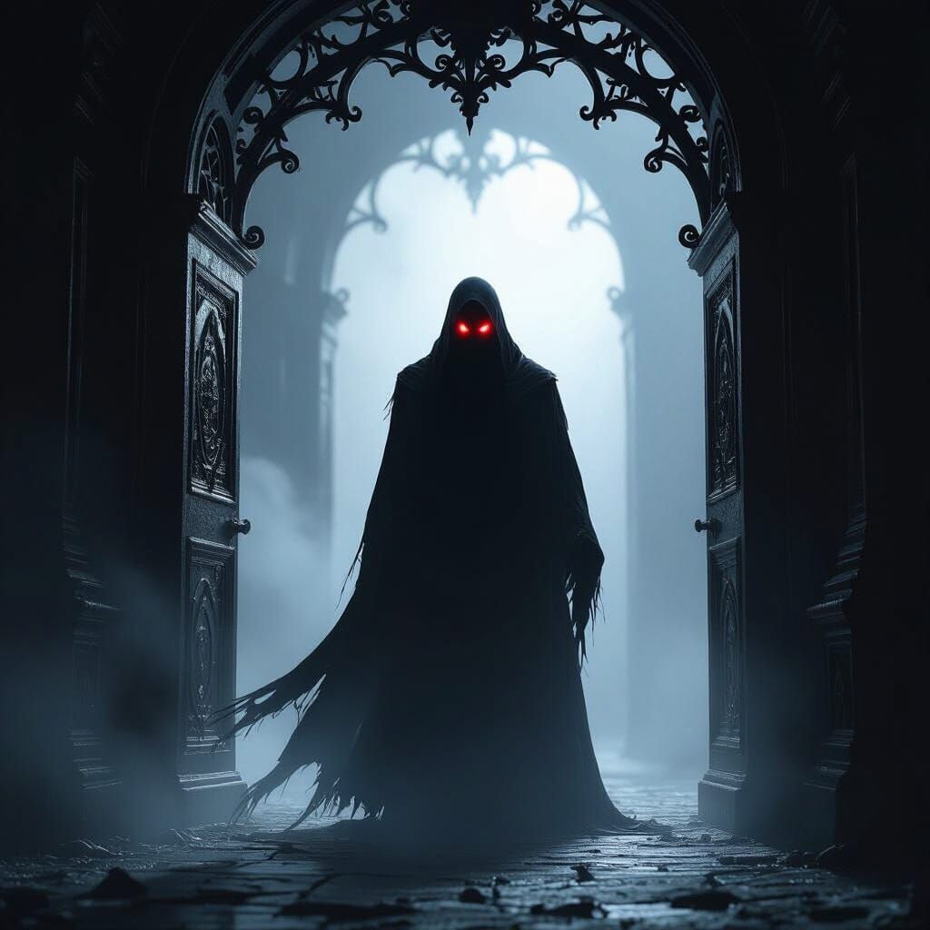 Terrifying Shadow Figure in Ornate Doorway