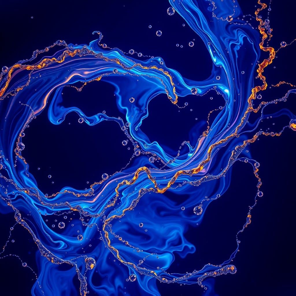 Crystal Ink Swirls in Sapphire Water Fractal Art