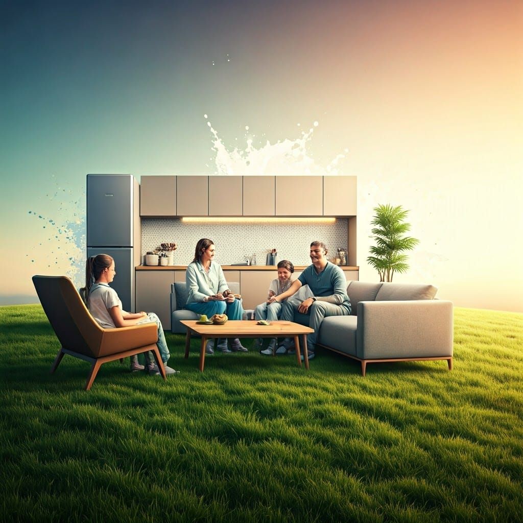 Outdoor Living Room: Hyperrealistic Family Scene