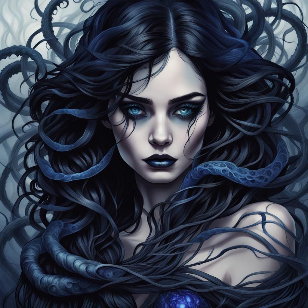 Surreal Woman with Tentacles and Indigo Smoke