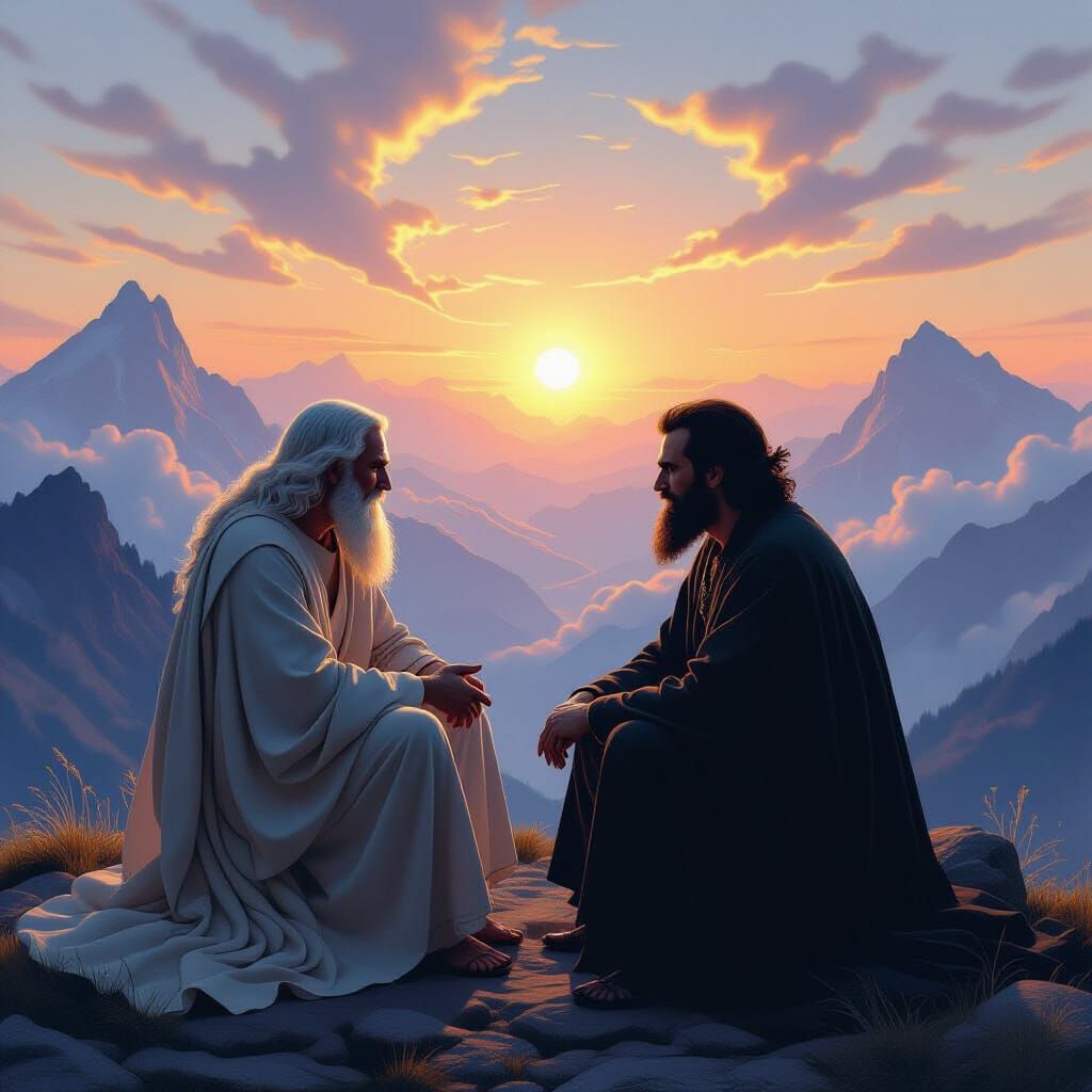 Zarathustra and Nietzsche Discuss Philosophy Atop Mountain