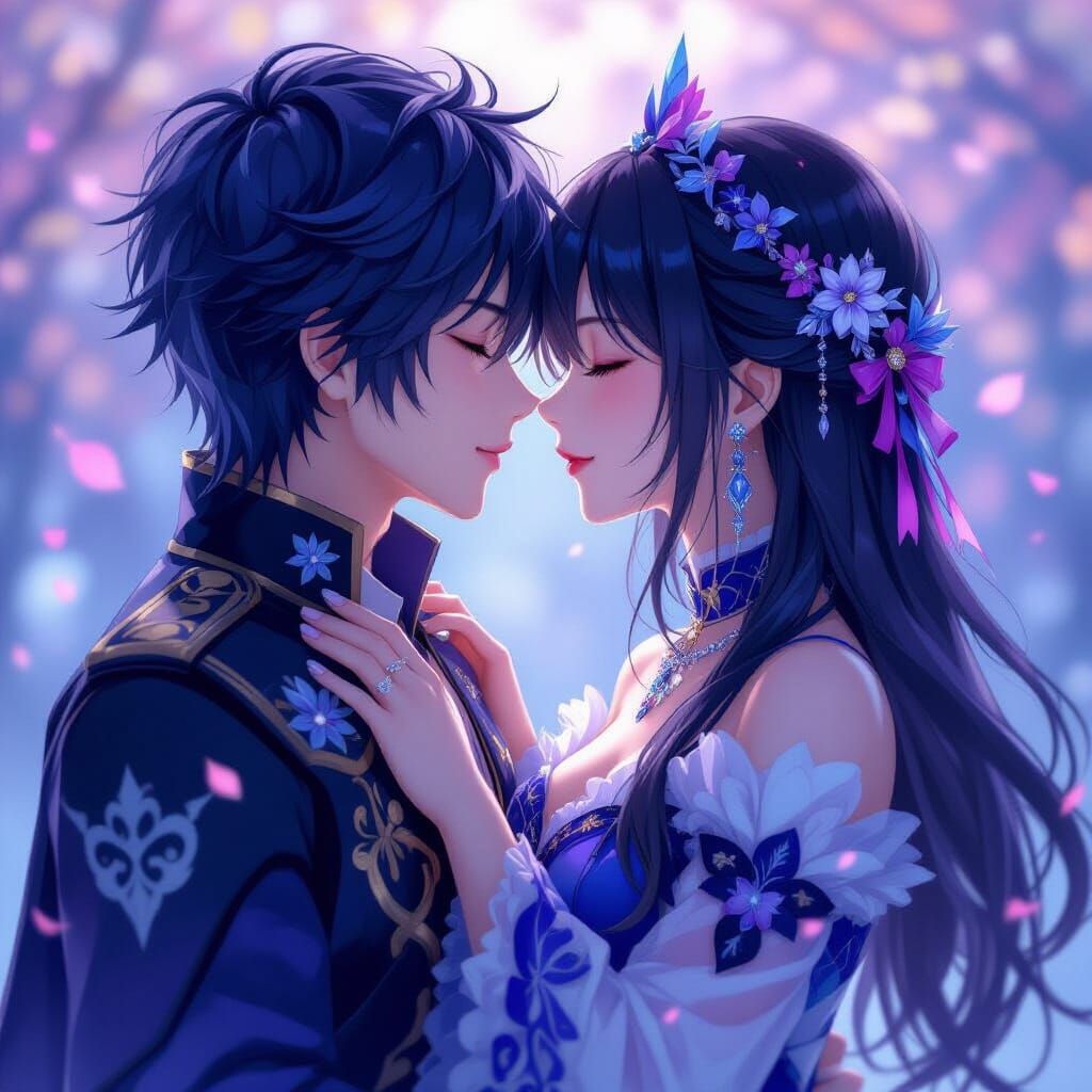 Anime Couple Kissing in Dreamy Pixiv Style