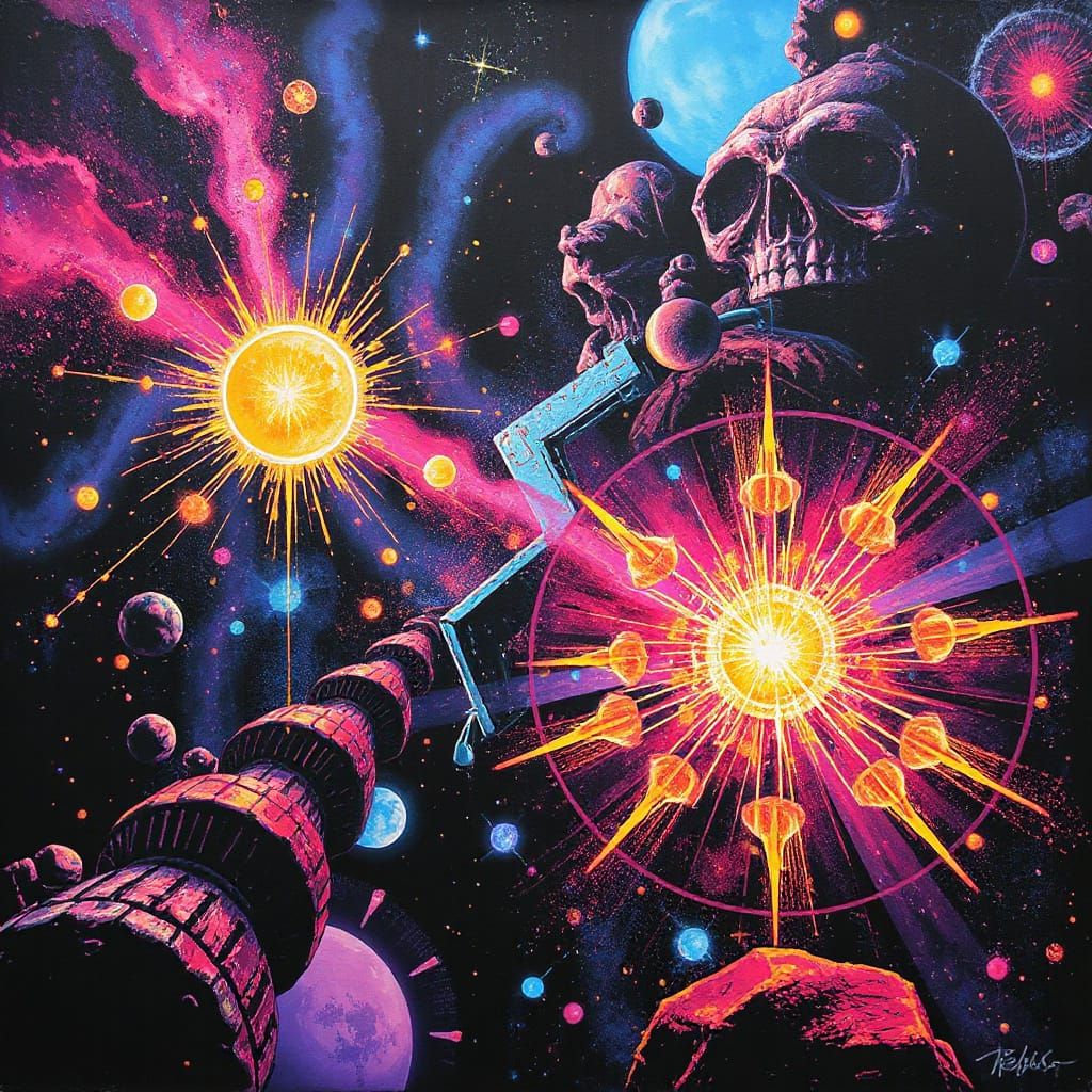 Quasars and Electrons in Vibrant Graffiti Art
