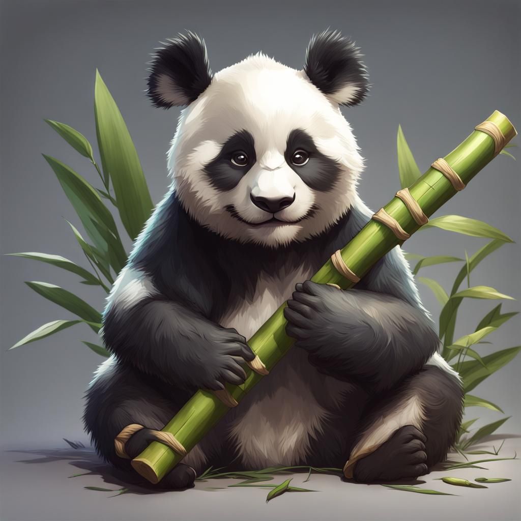 Panda Eating Bamboo: Detailed Digital Art Portrait