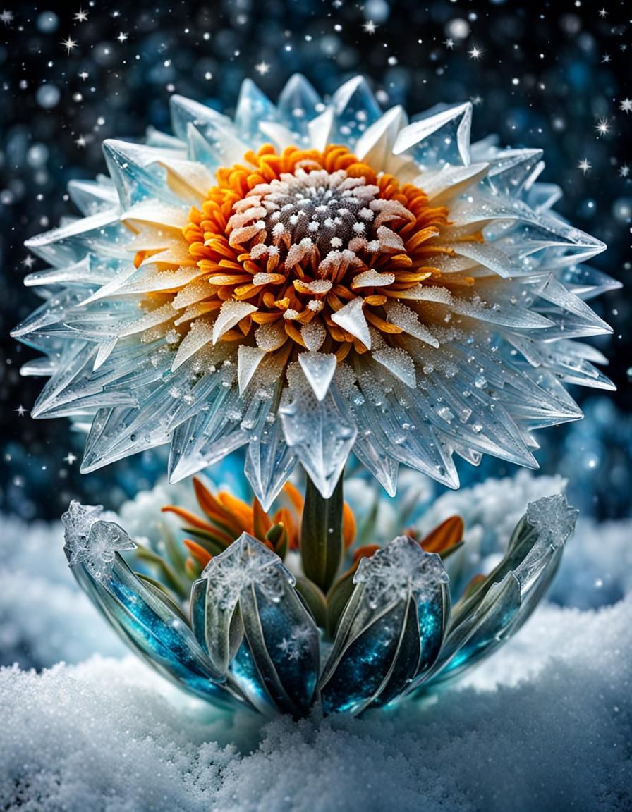 Frozen Crystal Zinnia Flower, Digital Art