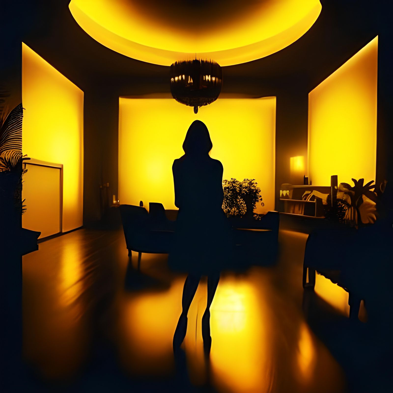 Silhouette in Yellow Light: Dark Room Portrait