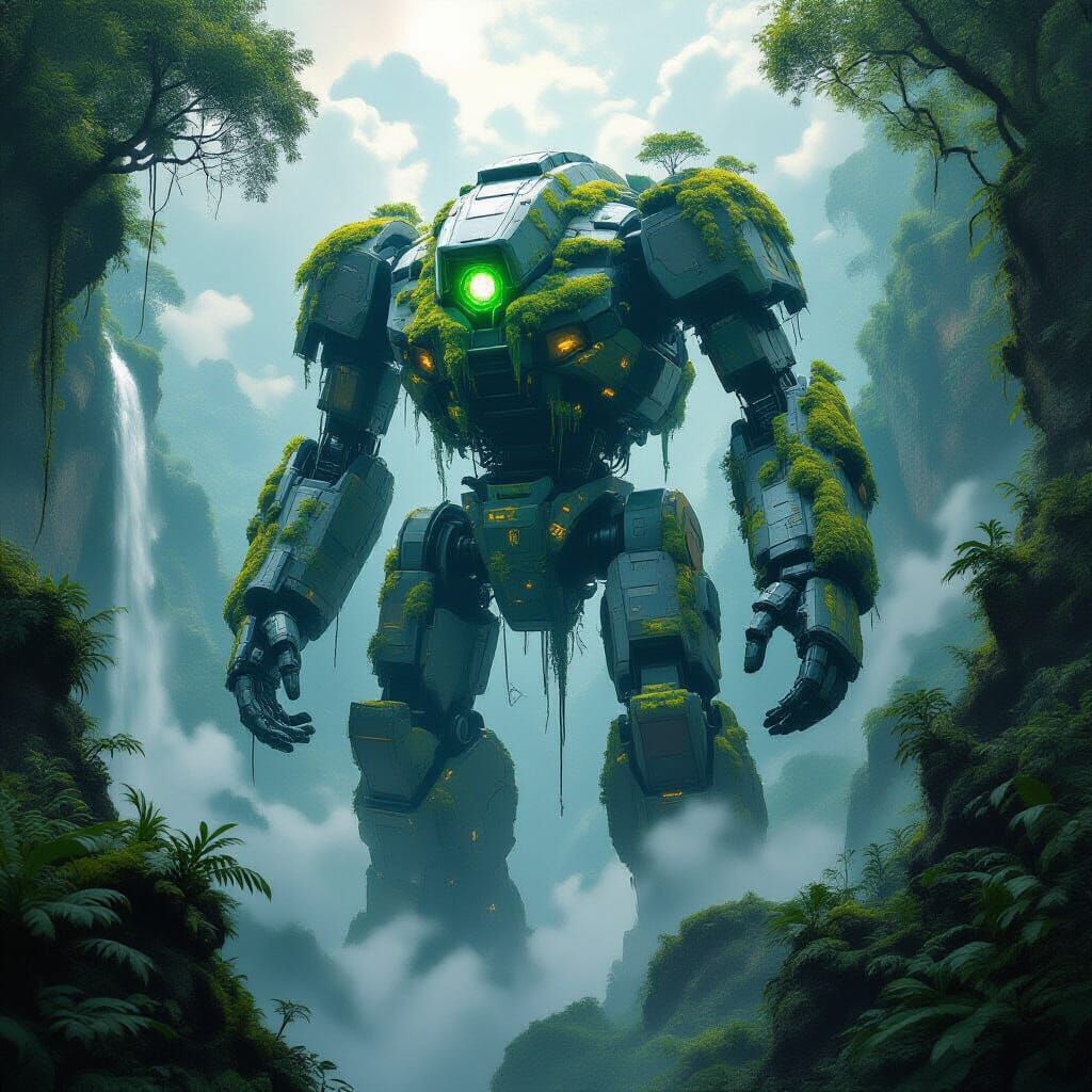 Ancient Robot in Alien Jungle on Floating Island