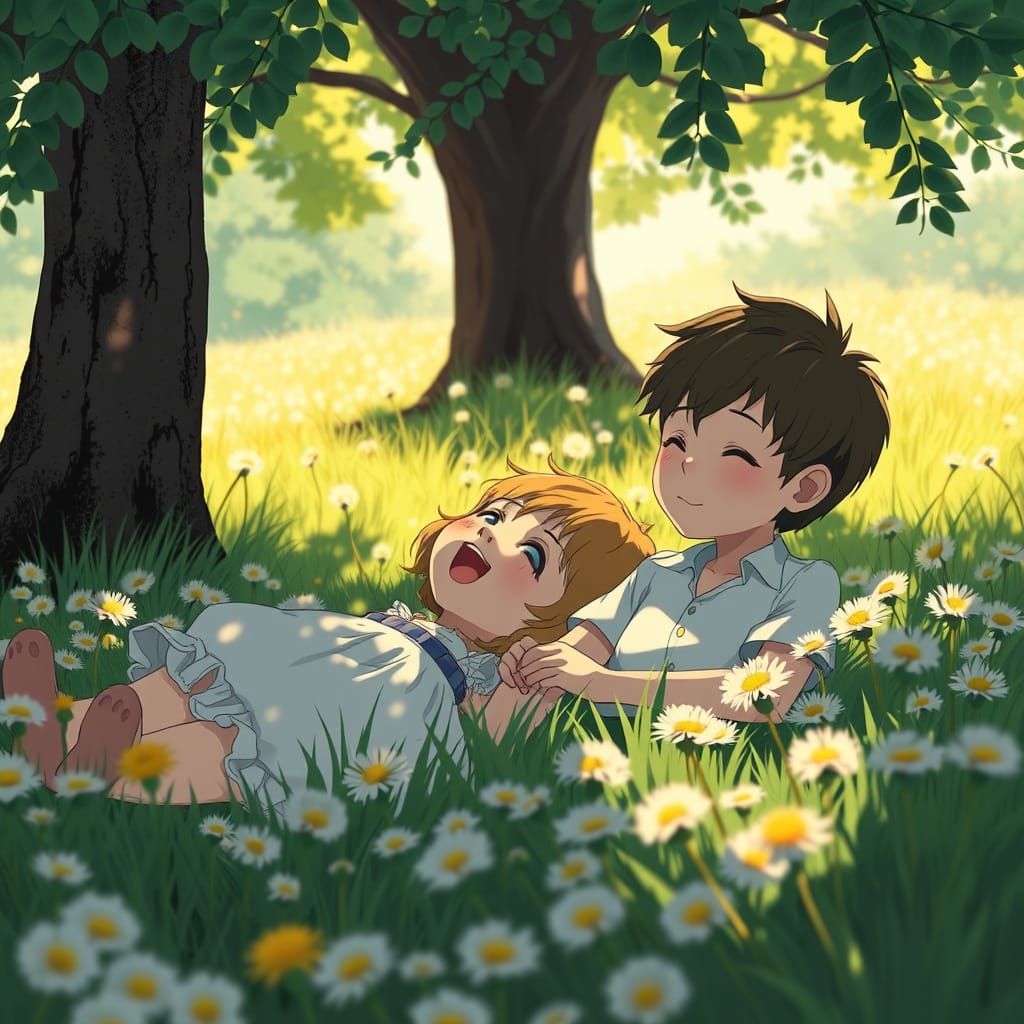 Whimsical Childhood Moment in a Sunny Meadow