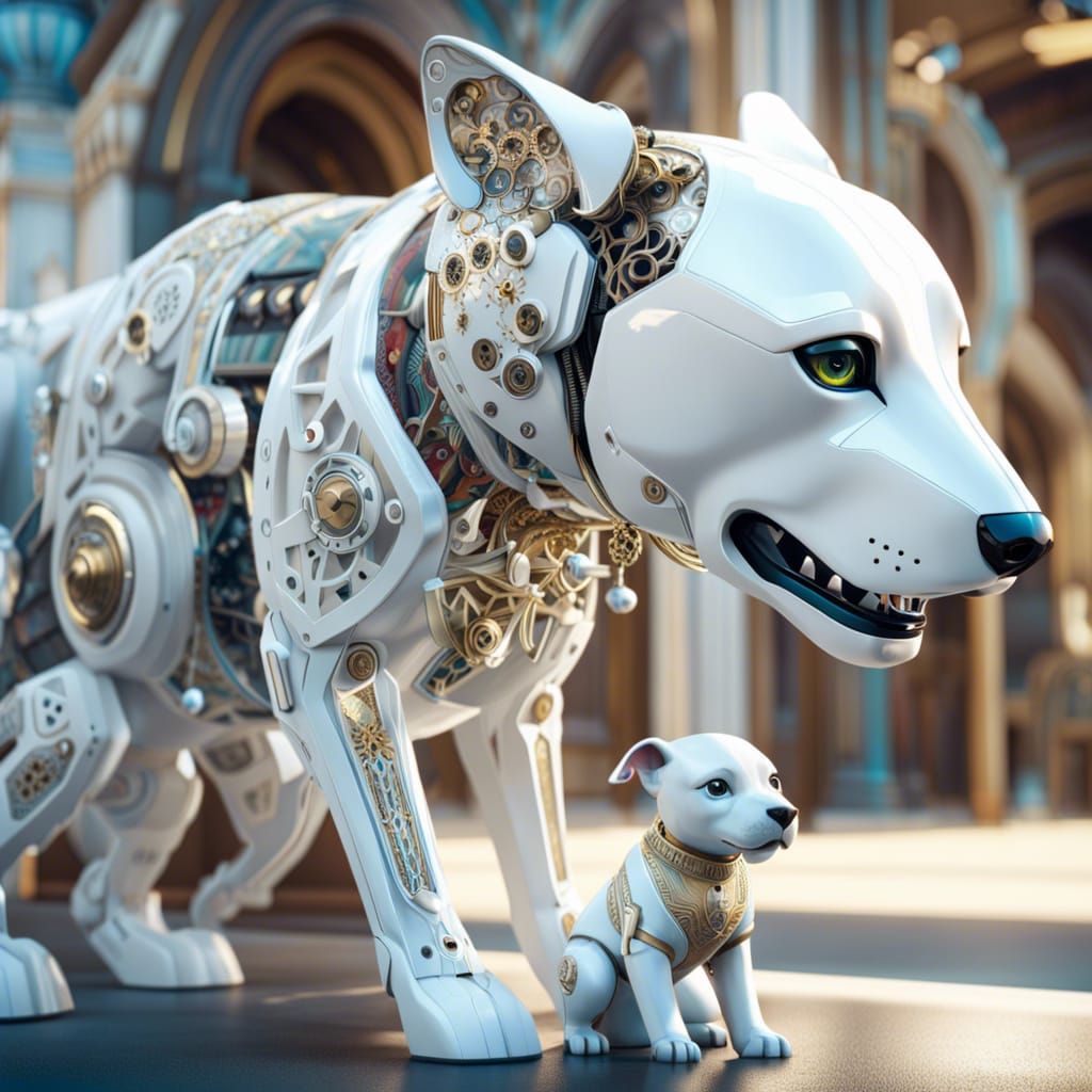 Robotic Puppy's Affection: Cybernetic Love in Faience