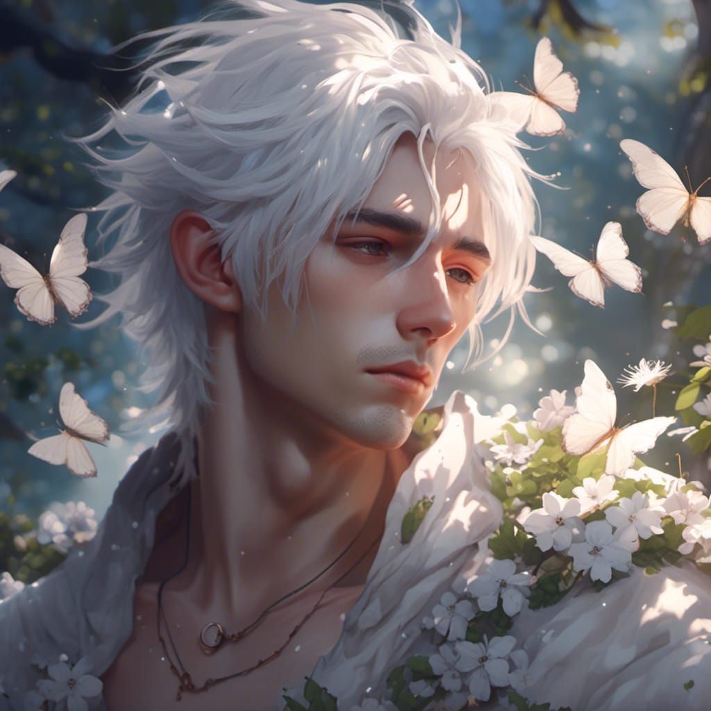 Sad White-Haired Fairy in 3D Anime Art