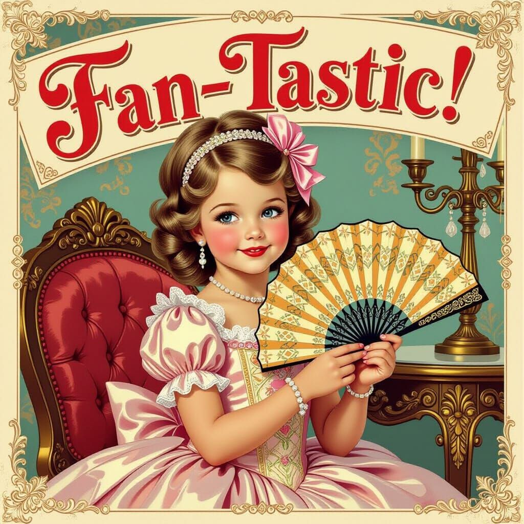 Girl with Fan in Vintage Pin-Up Style
