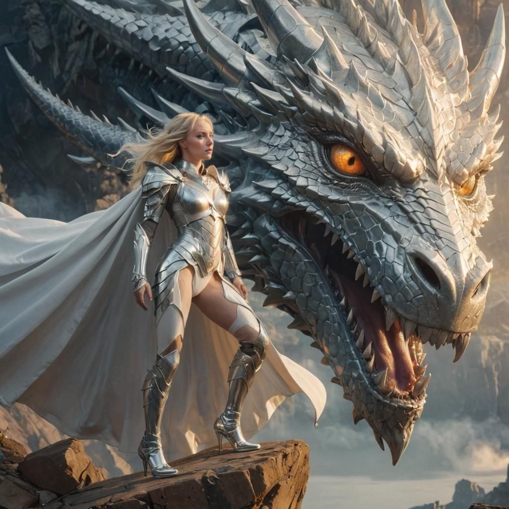 Technomage and Dragon on a Cliff