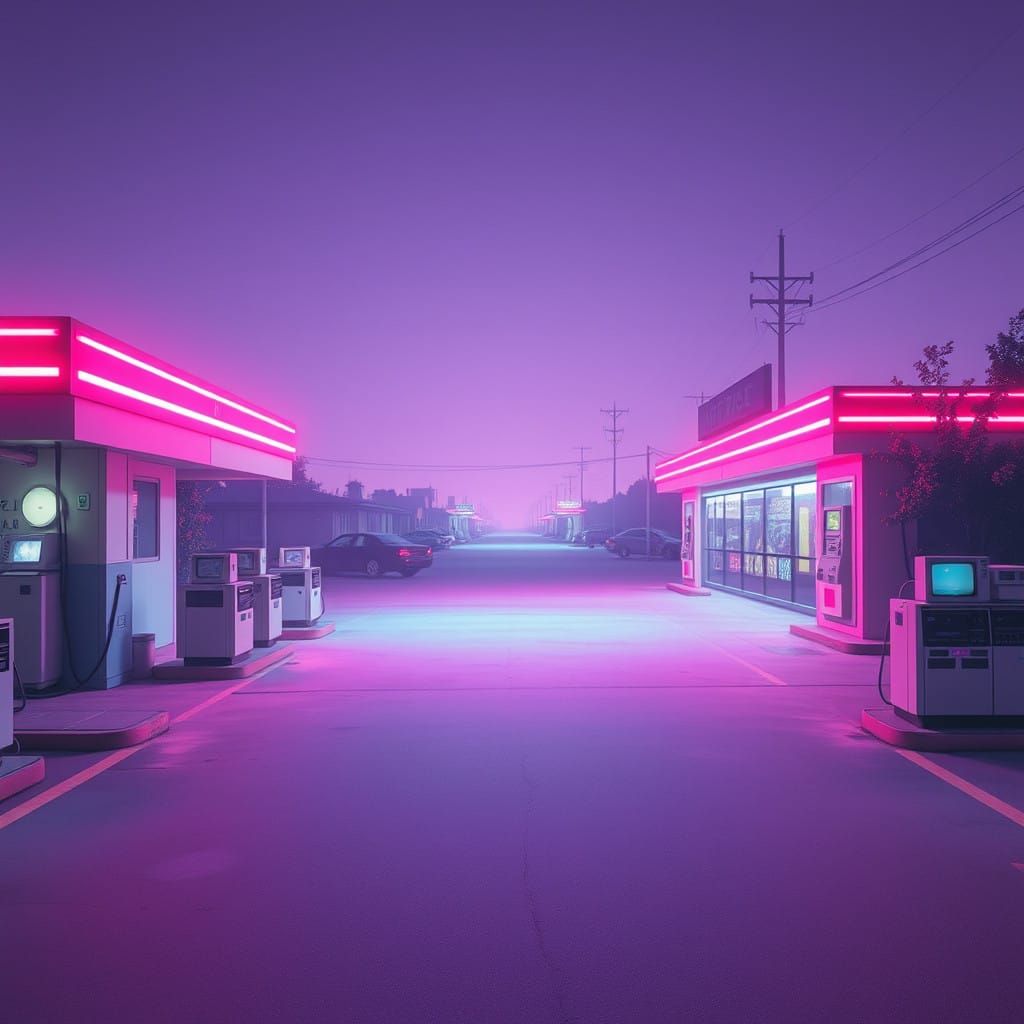 Liminal Gas Station at Dusk