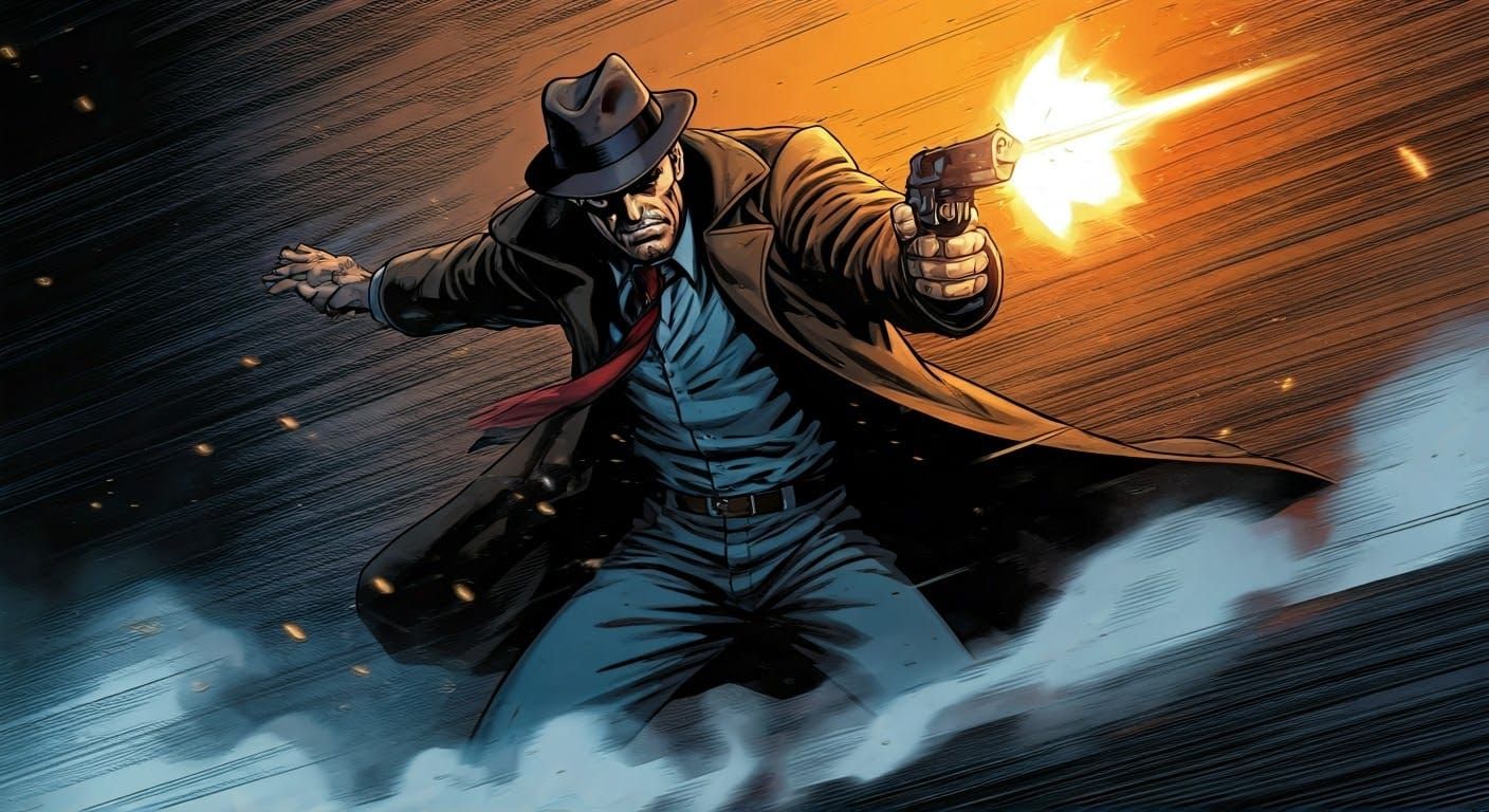 Daring Detective in a Smoky City Alleyway