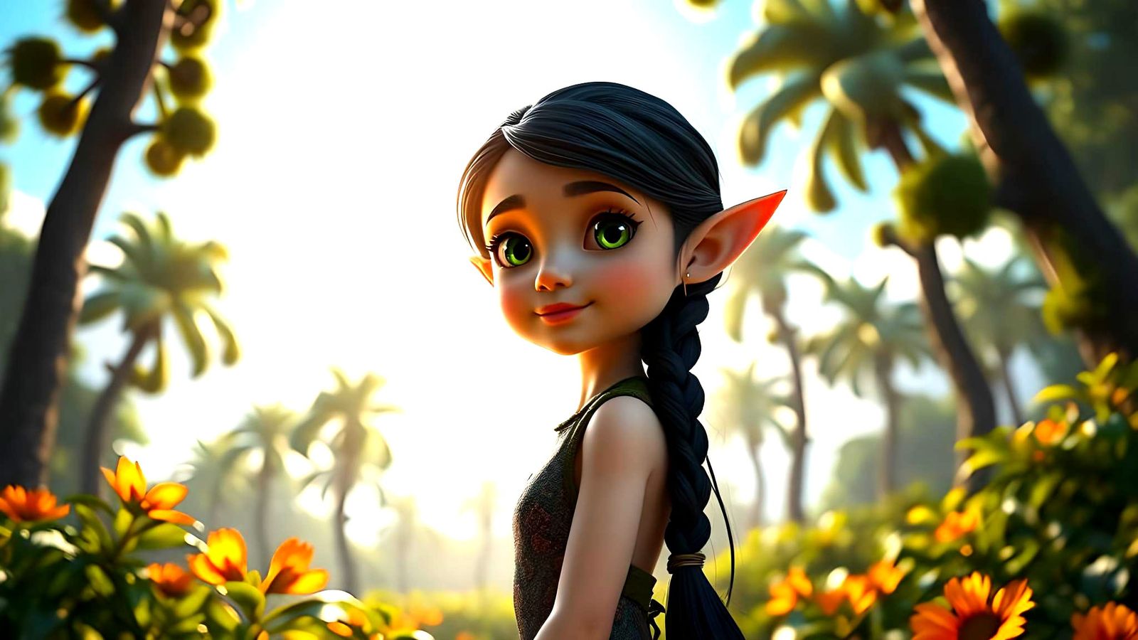 Cute Elf Girl in Forest: 3D Digital Art