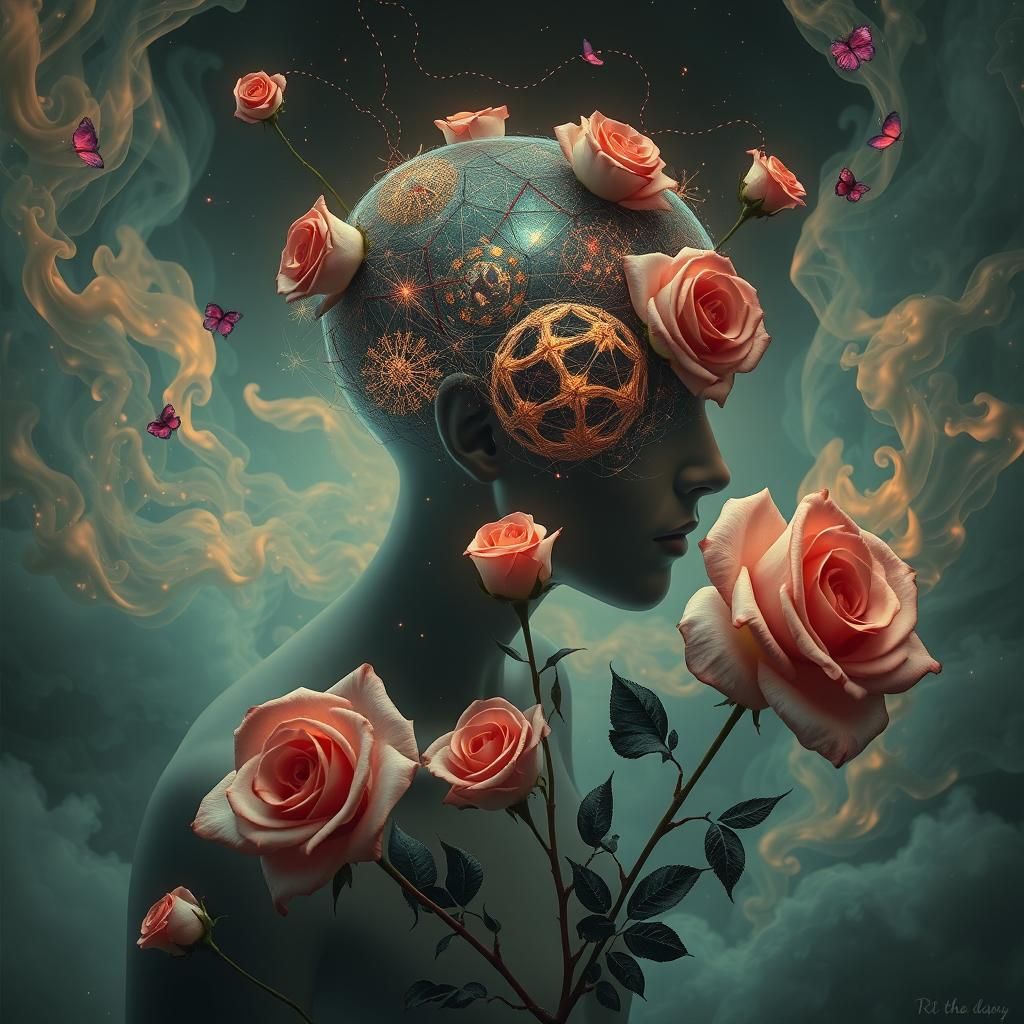 Surreal Neurographic Roses in a Dreamlike Fantasy
