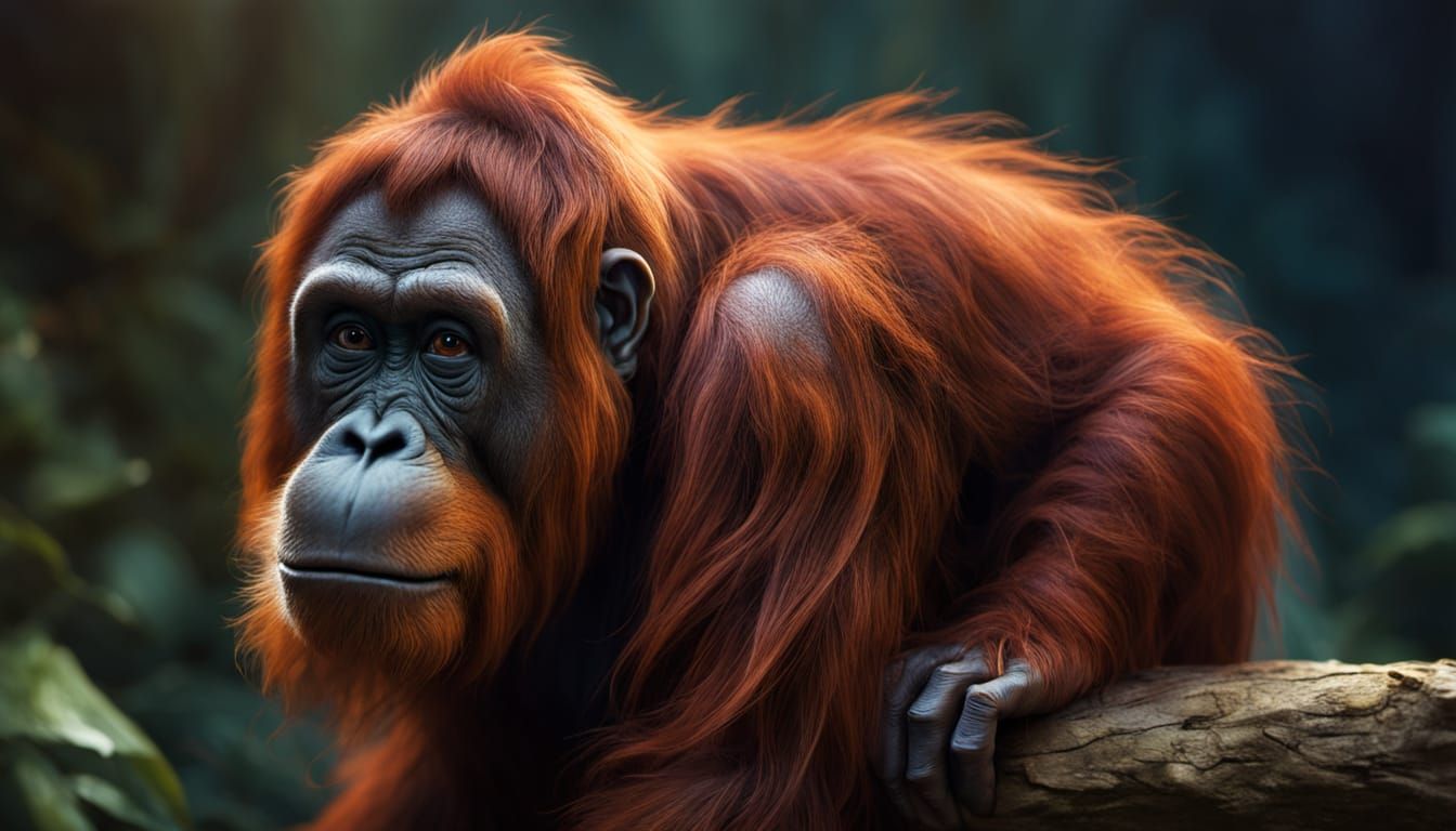 Miniature Orangutan on Fingernail: Hyperrealistic Close-Up