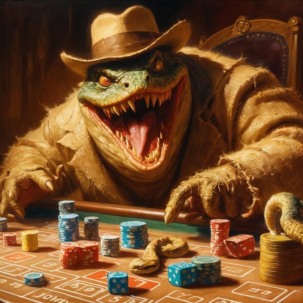 Reptile Monster Plays Roulette in Alex Ross Style